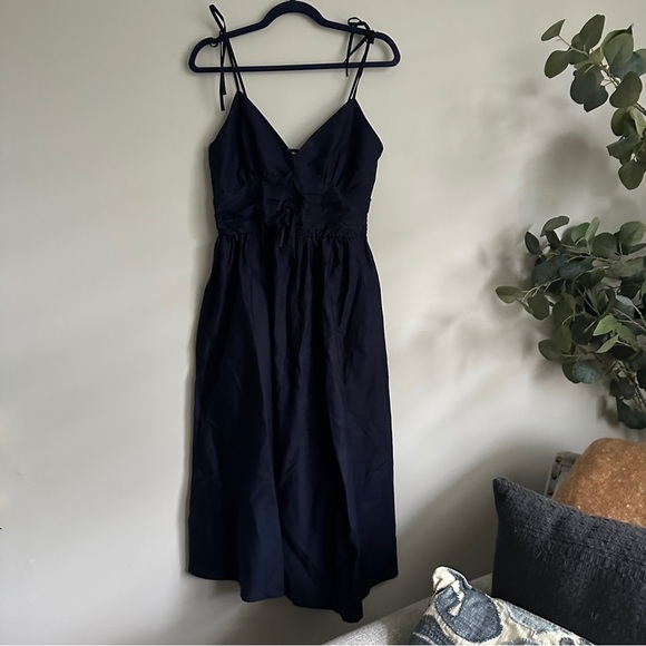 NWT Steve Madden Tie Strap Poplin Midi Dress Marine Navy Blue - Size Medium - Picture 4 of 10